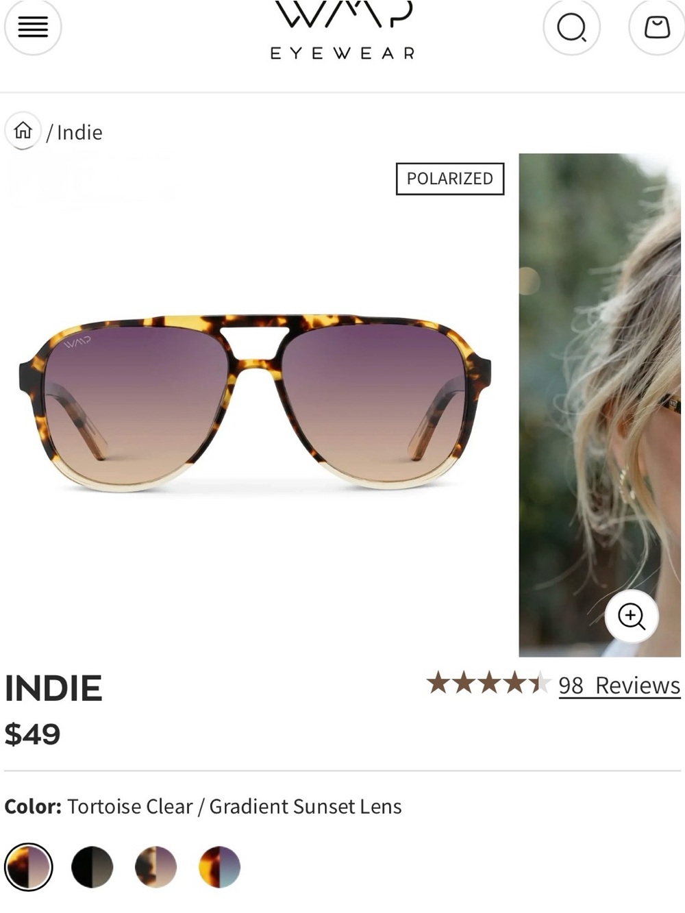 WMD Indie Tortoise Clear Sunglasses with Gradient Sunset Lens